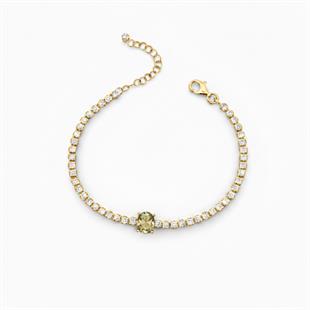 925 Ayar Gümüş Işıltılı Zultanit Oval Taşlı Tenis Bileklik