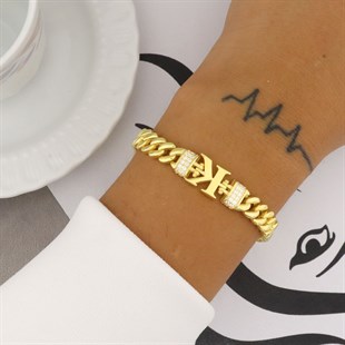 925 Ayar Gümüş K HArfi Gold Bileklik