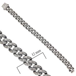 925 Ayar Gümüş Kalemkar İşlemeli Kalın Gurmet Zincir Bileklik