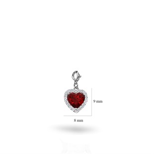 925 Ayar Gümüş Kırmızı Kalp Charm Kolye Ucu