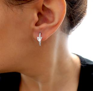 925 Ayar Gümüş Kalp Detaylı Halka Küpe