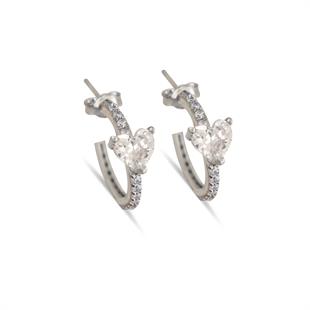 925 Ayar Gümüş Kalp Detaylı Halka Küpe