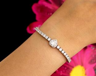 925 Ayar Gümüş Kalp Detaylı Su Yolu Gümüş Bileklik