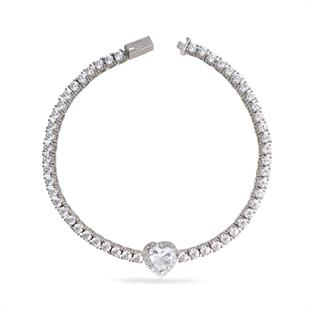 925 Ayar Gümüş Kalp Detaylı Su Yolu Gümüş Bileklik