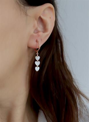 925 Ayar Gümüş Kalp Sedef Taşlı Halka Küpe