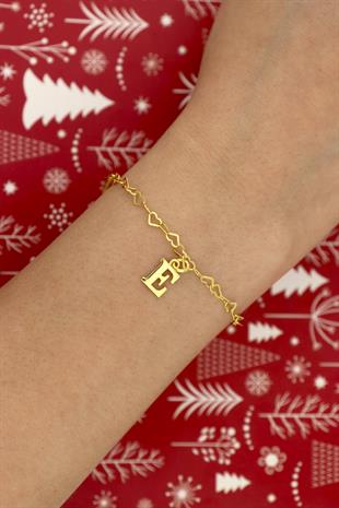 925 Ayar Gümüş Kalp Zincirli Harf Bileklik