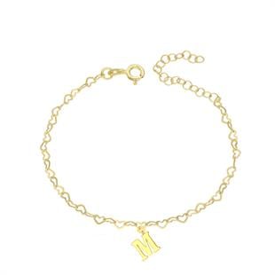 925 Ayar Gümüş Kalp Zincirli Harf Bileklik