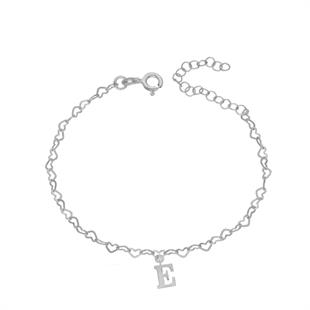 925 Ayar Gümüş Kalp Zincirli Harf Bileklik