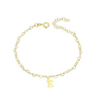 925 Ayar Gümüş Kalp Zincirli Harf Bileklik
