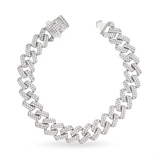 925 Ayar Gümüş Kare Kesim Taşlı Kalın Gurmet Zincir Bileklik