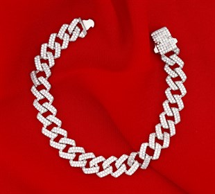 925 Ayar Gümüş Kare Kesim Taşlı Kalın Gurmet Zincir Bileklik