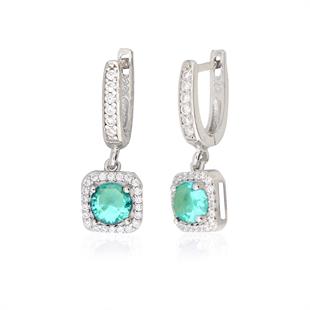 925 Ayar Gümüş Kare Paraiba Taşı Küpe