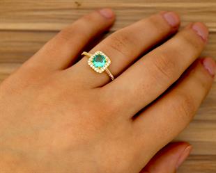 925 Ayar Gümüş Kare Paraiba Taşı Yüzük
