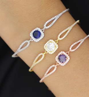 925 Ayar Gümüş Kare Pırlanta Modeli Bileklik