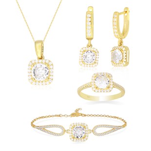 925 Ayar Gümüş Kare Pırlanta Modeli Takı Seti