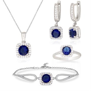 925 Ayar Gümüş Kare Pırlanta Modeli Takı Seti