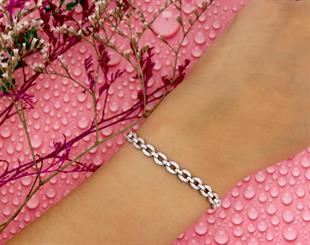 925 Ayar Gümüş Kenarları Taşlı İtalyan Zincir Bileklik