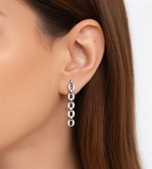 925 Ayar Gümüş Kenarları Taşlı İtalyan Zincir Küpe