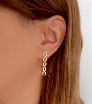 925 Ayar Gümüş Kenarları Taşlı İtalyan Zincir Küpe