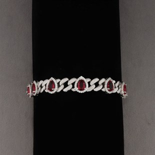 925 Ayar Gümüş Kırmızı Damla Desen Şık Bileklik