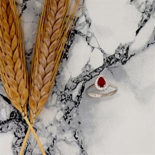 925 Ayar Gümüş Kırmızı Damla Taşlı Anturaj Yüzük