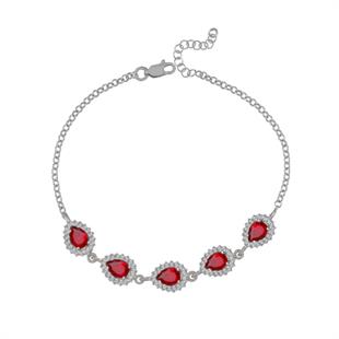 925 Ayar Gümüş Kırmızı Damla Taşlı Anturaj Bileklik
