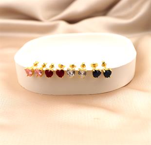 925 Ayar Gümüş Kırmızı Kalp Taşlı Küpe