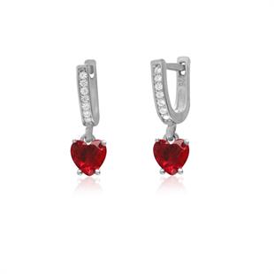 925 Ayar Gümüş Kırmızı Kalp Taşlı Küpe