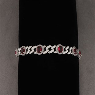 925 Ayar Gümüş Kırmızı Oval Desen Şık Bileklik