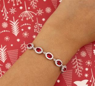 925 Ayar Gümüş Kırmızı Oval Taşlı Anturaj Bileklik