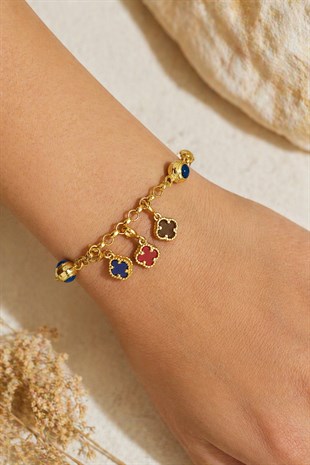 925 Ayar Gümüş Kırmızı Taşlı Yonca Charm - Kolye Ucu