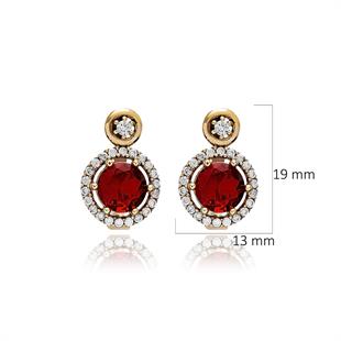 925 Ayar Gümüş Kırmızı Yuvarlak Taşlı Otantik Küpe