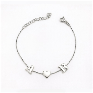 925 Ayar Gümüş Kişiye Özel 2 Harfli Minimal Kalp Bileklik