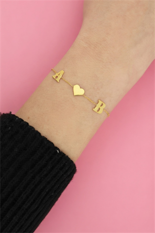 925 Ayar Gümüş Kişiye Özel 2 Harfli Minimal Kalp Bileklik