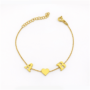 925 Ayar Gümüş Kişiye Özel 2 Harfli Minimal Kalp Bileklik