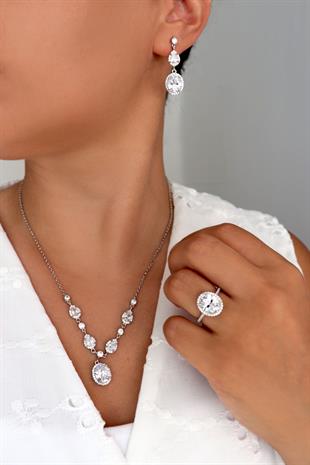 925 Ayar Gümüş Kristal Elegance Davet Takı Seti