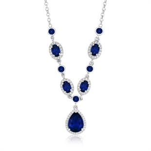 925 Ayar Gümüş Kristal Safir Elegance Kolye