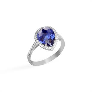 925 Ayar Gümüş Kristal Safir Su Damlası Yüzük