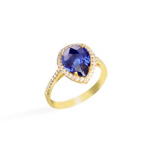 925 Ayar Gümüş Kristal Safir Su Damlası Yüzük