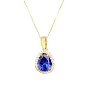 925 Ayar Gümüş Kristal Safir Su Damlası Kolye