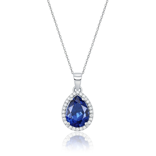 925 Ayar Gümüş Kristal Safir Su Damlası Kolye