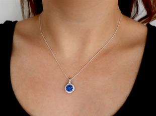 925 Ayar Gümüş Kristal Safir Taşlı Kolye