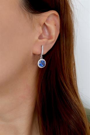 925 Ayar Gümüş Kristal Safir Yuvarlak Taşlı Takı Seti
