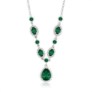 925 Ayar Gümüş Kristal Zümrüt Elegance Kolye