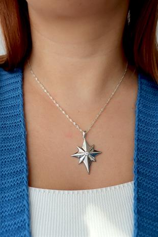 925 Ayar Gümüş Kutup Yıldızı Kolye