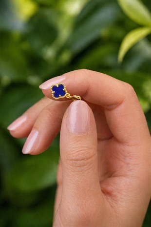 925 Ayar Gümüş Lacivert Taşlı Yonca Charm - Kolye Ucu