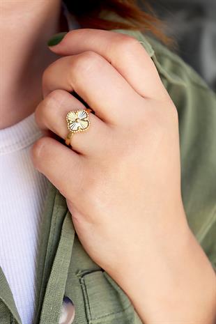 925 Ayar Gümüş Lazer İşlemeli Yonca Yüzük