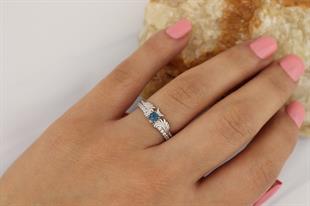 925 Ayar Gümüş London Blue Topaz Taşlı Özel Tasarım Yüzük