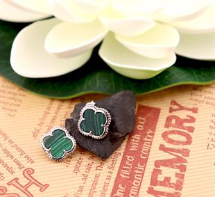 925 Ayar Gümüş Malahit Taşlı Yonca Küpe