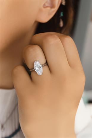 925 Ayar Gümüş Markiz Taşlı Yüzük